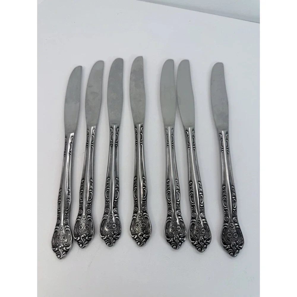 Stanley Roberts DYNASTY Stainless 5 Petal Flower - Set of 7 Dinner Knives